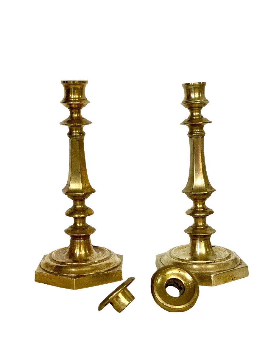 Pair Of Antique Gilt Bronze Baluster Candlesticks-photo-3