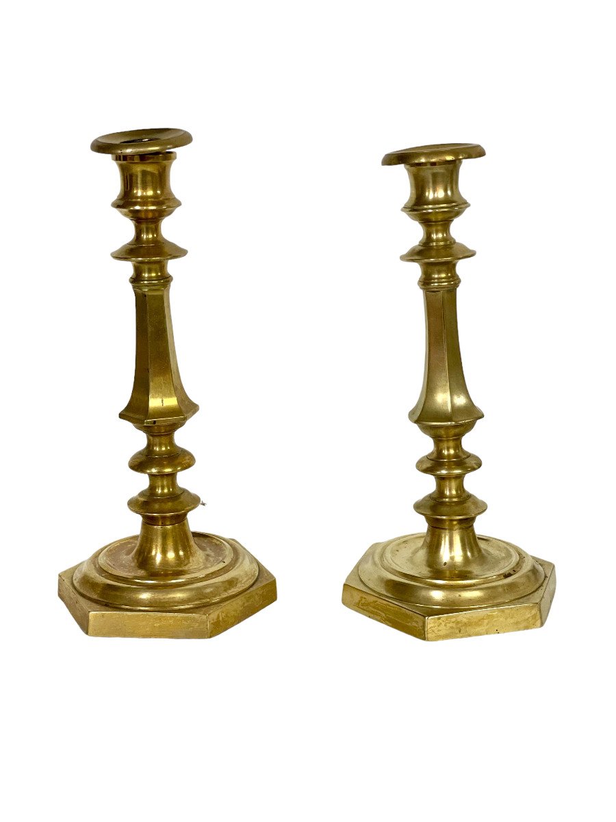 Pair Of Antique Gilt Bronze Baluster Candlesticks