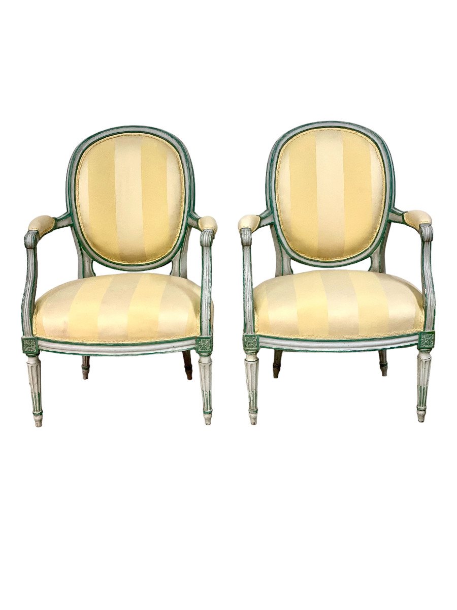 Pair Of Louis XVI Period "médaillon" Back Armchairs