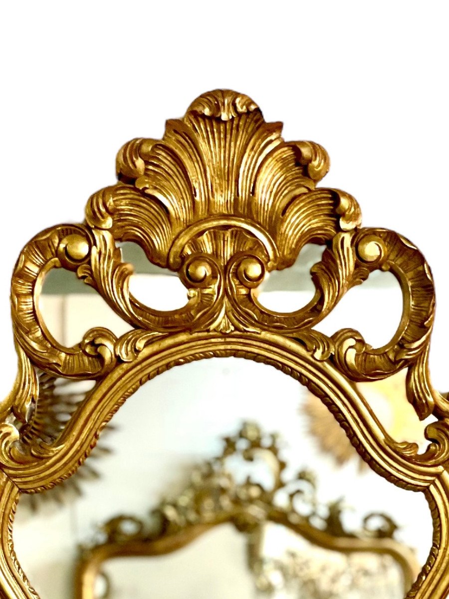 French Large Rococo Style Gilt Wall Mirror With Parecloses-photo-2