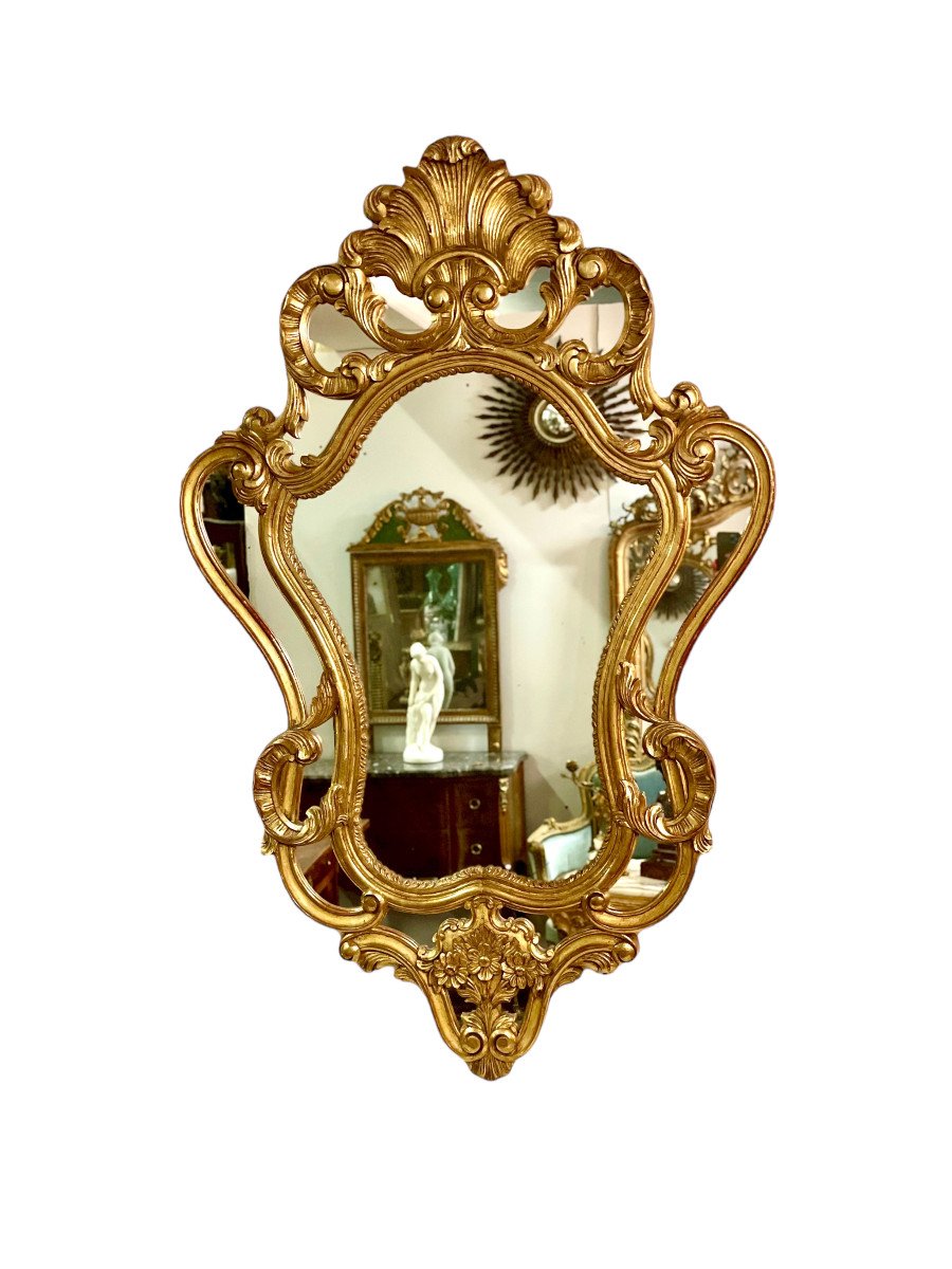 French Large Rococo Style Gilt Wall Mirror With Parecloses-photo-7