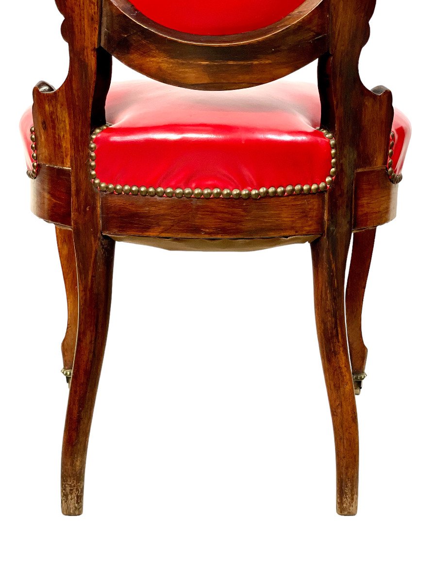 19th Century French Set Of Four Rosewood And Red Leather Dining Chairs-photo-7