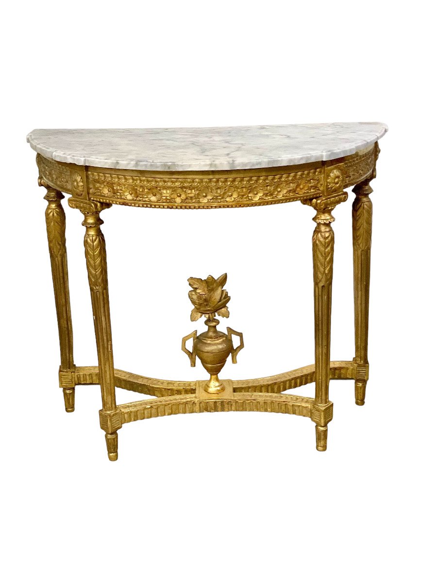 Table Console Demi Lune De Style Louis XVI En Bois Doré, 19ème Siècle-photo-4