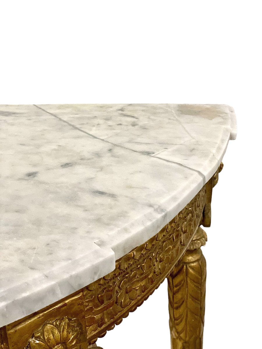 Table Console Demi Lune De Style Louis XVI En Bois Doré, 19ème Siècle-photo-2