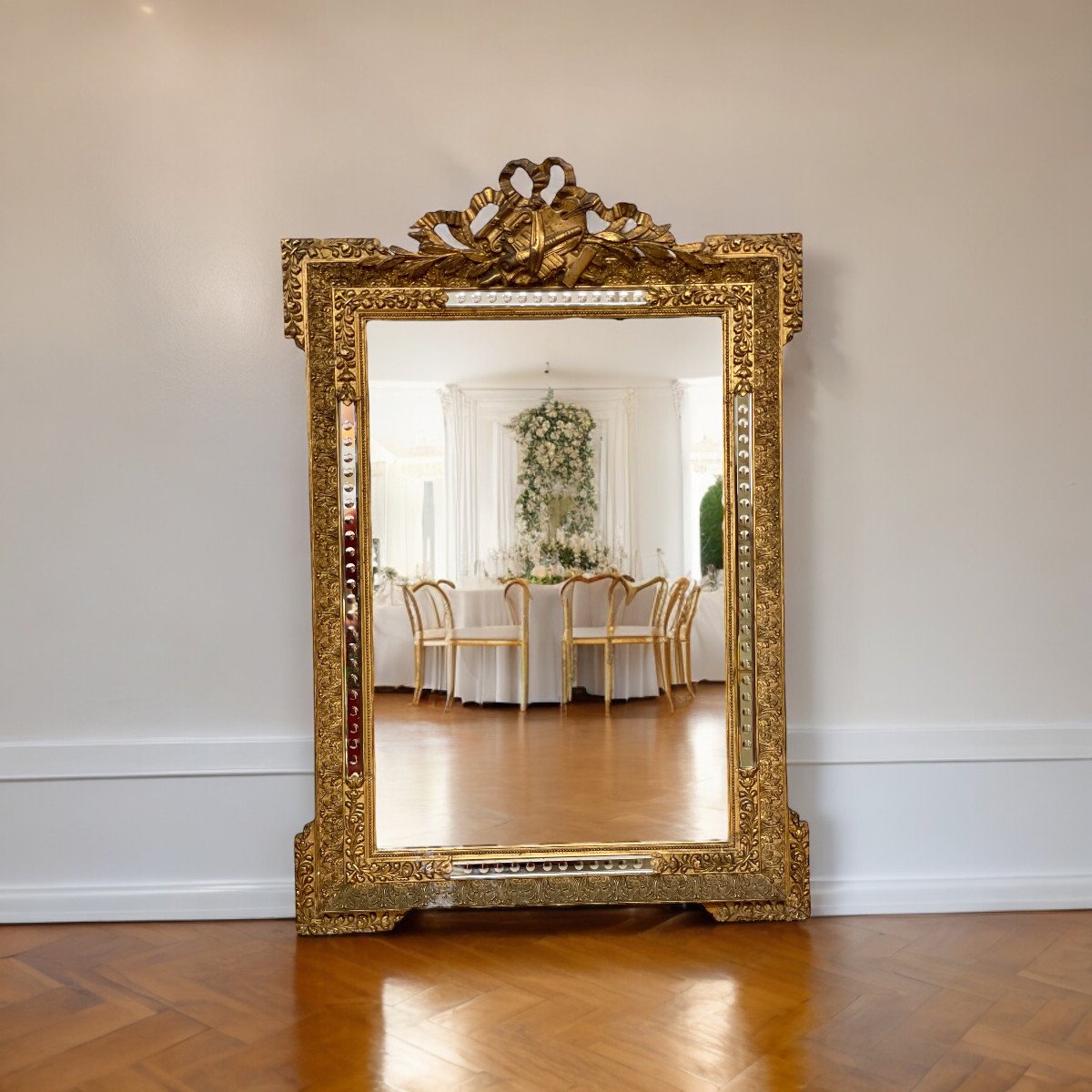 19th Century Louis XVI Style Giltwood Console Mirror-photo-5