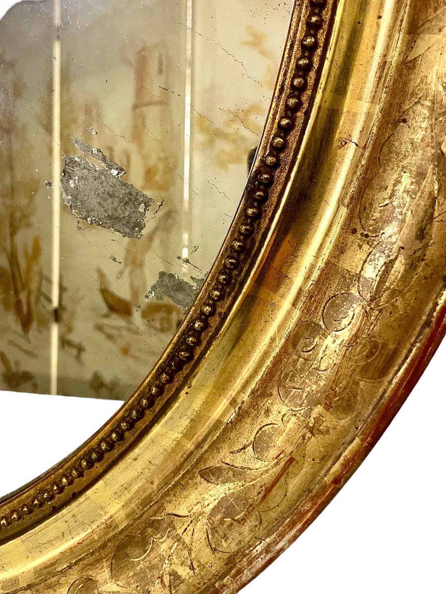 19th Century Oval Giltwood Wall Mirror-photo-2