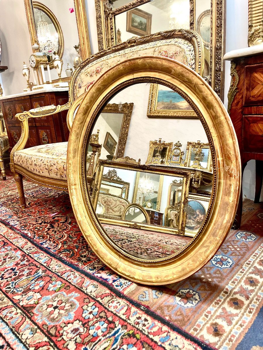 19th Century Oval Giltwood Wall Mirror-photo-4