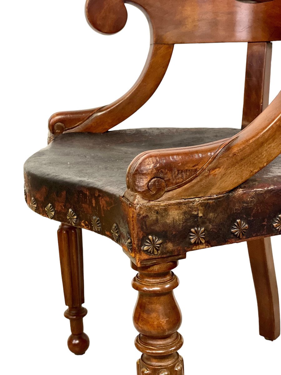 Restoration Period Barrel-back Leather Desk Chair-photo-2