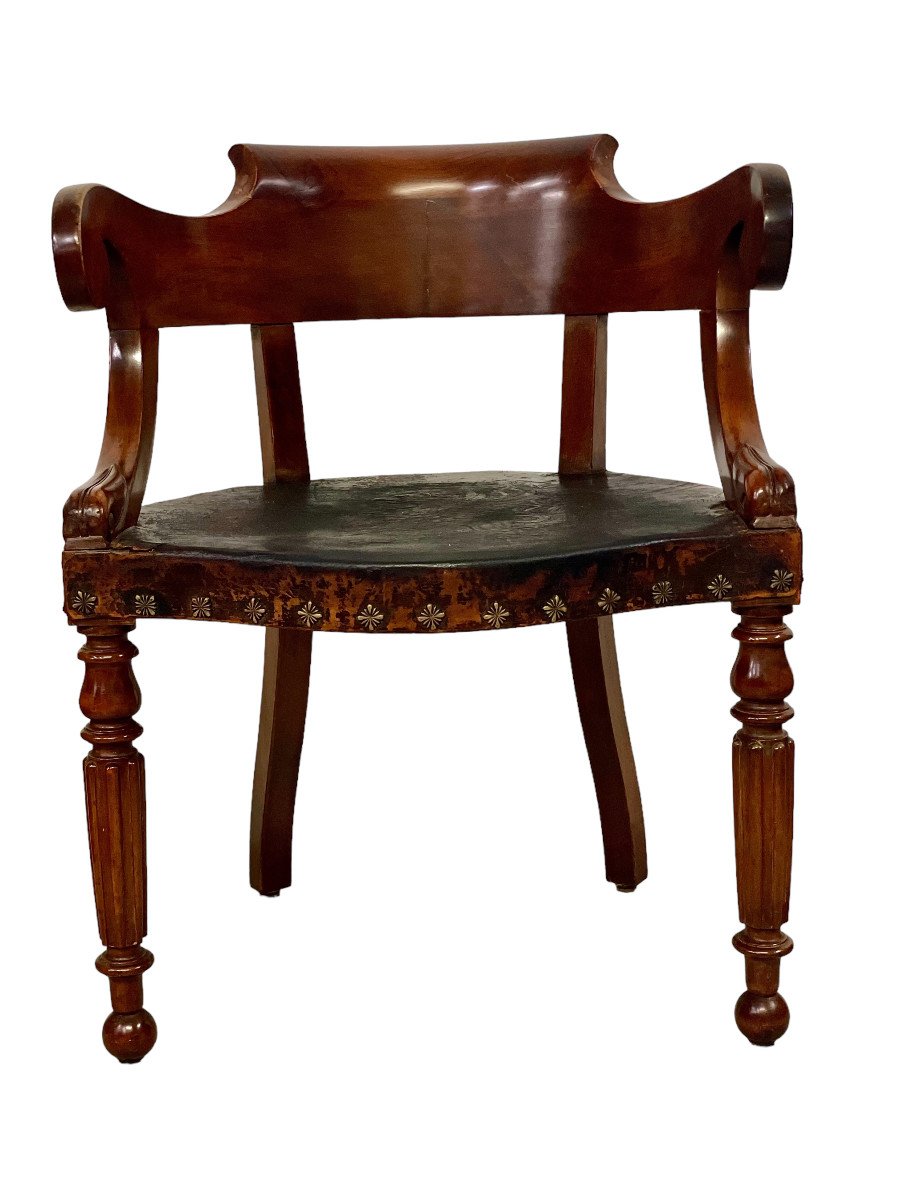 Restoration Period Barrel-back Leather Desk Chair