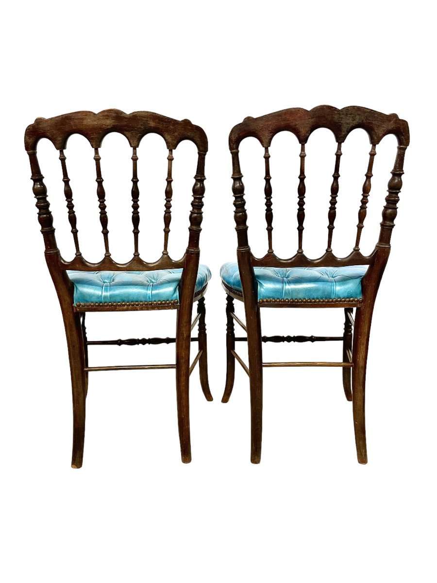 Pair Of Napoleon III Period Opera Chairs In Blue Leather-photo-6