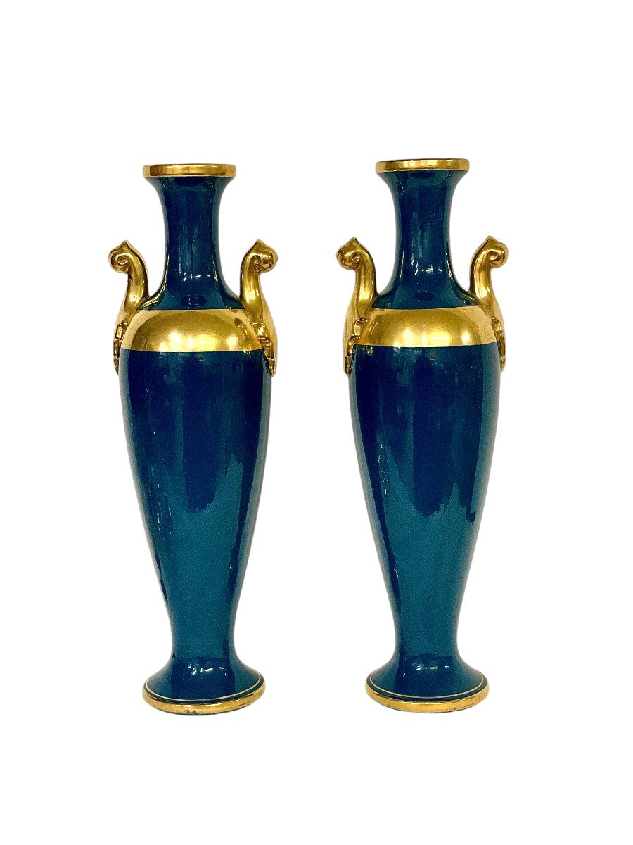 Pair Of Tall Porcelain Empire Style Vases 19th Century-photo-3