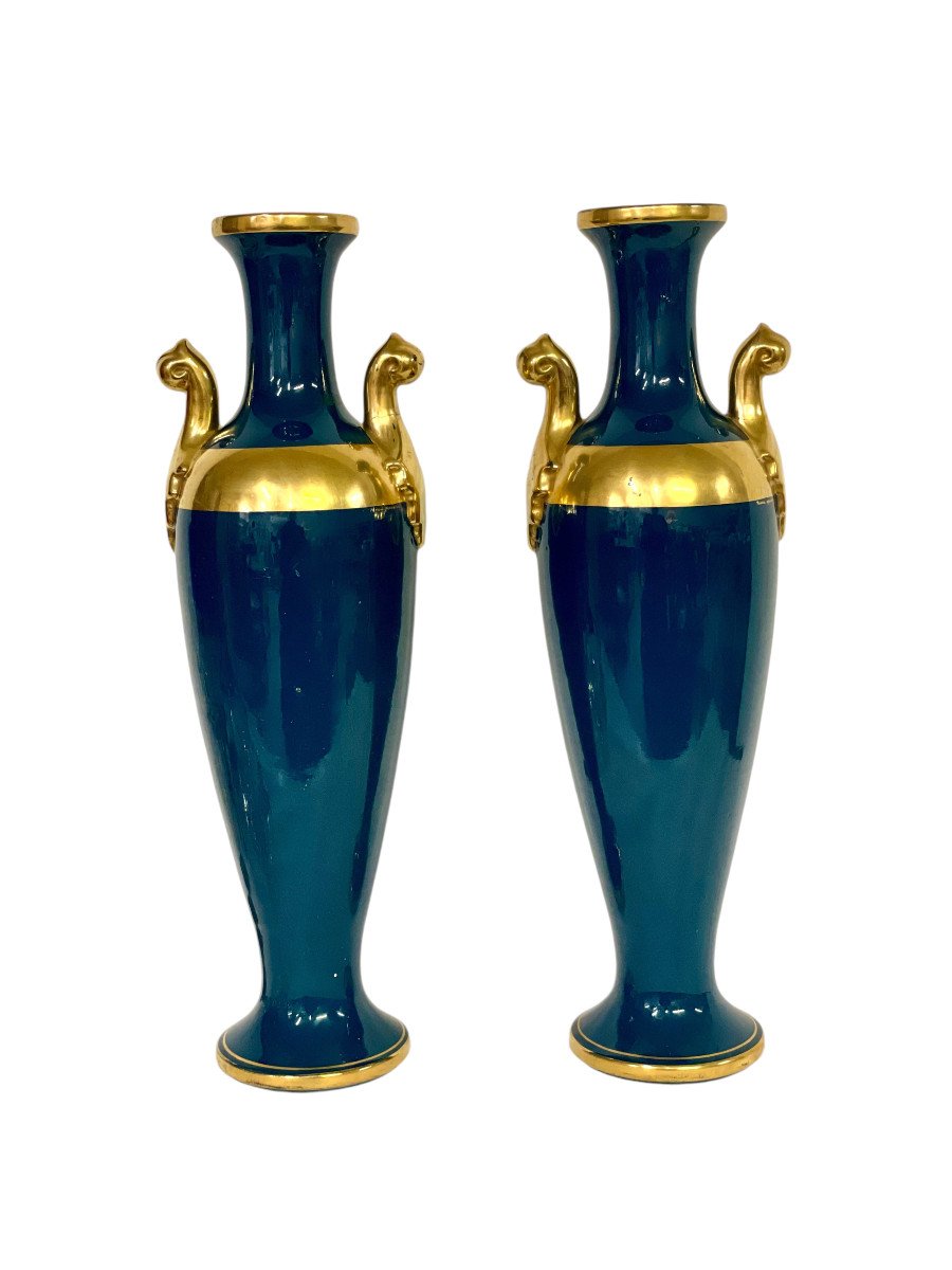 Pair Of Tall Porcelain Empire Style Vases 19th Century