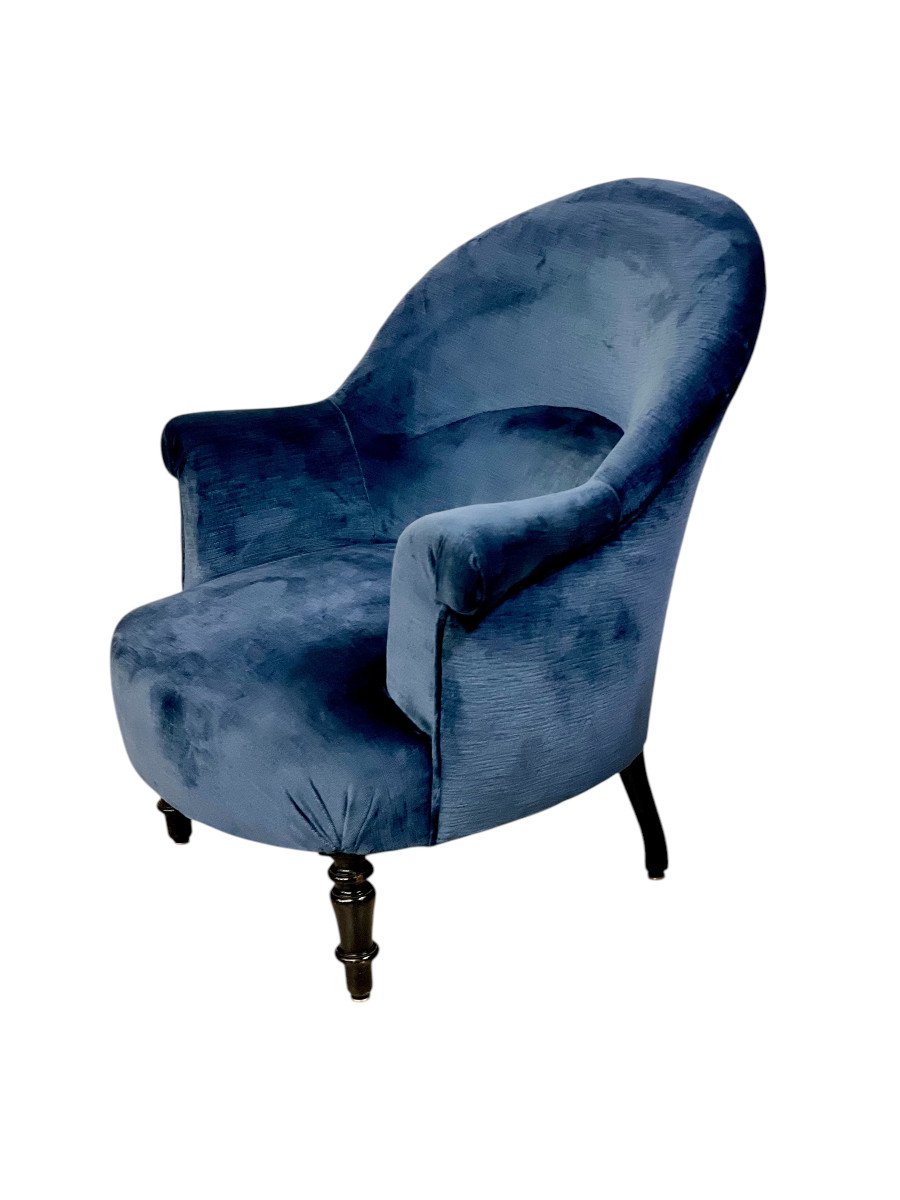 Fauteuil Crapaud  en Velours Bleu Nuit d'Epoque Napoleon III-photo-2