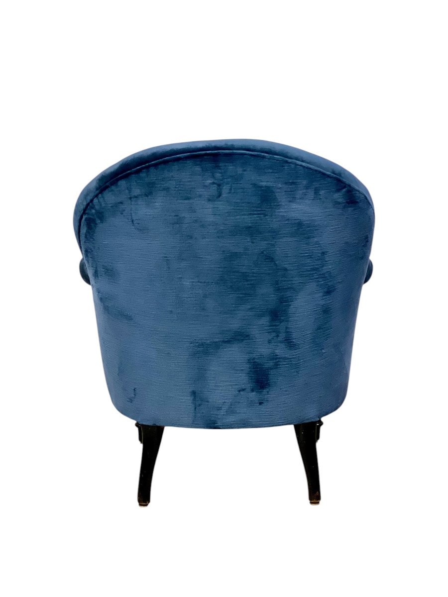 Fauteuil Crapaud  en Velours Bleu Nuit d'Epoque Napoleon III-photo-3