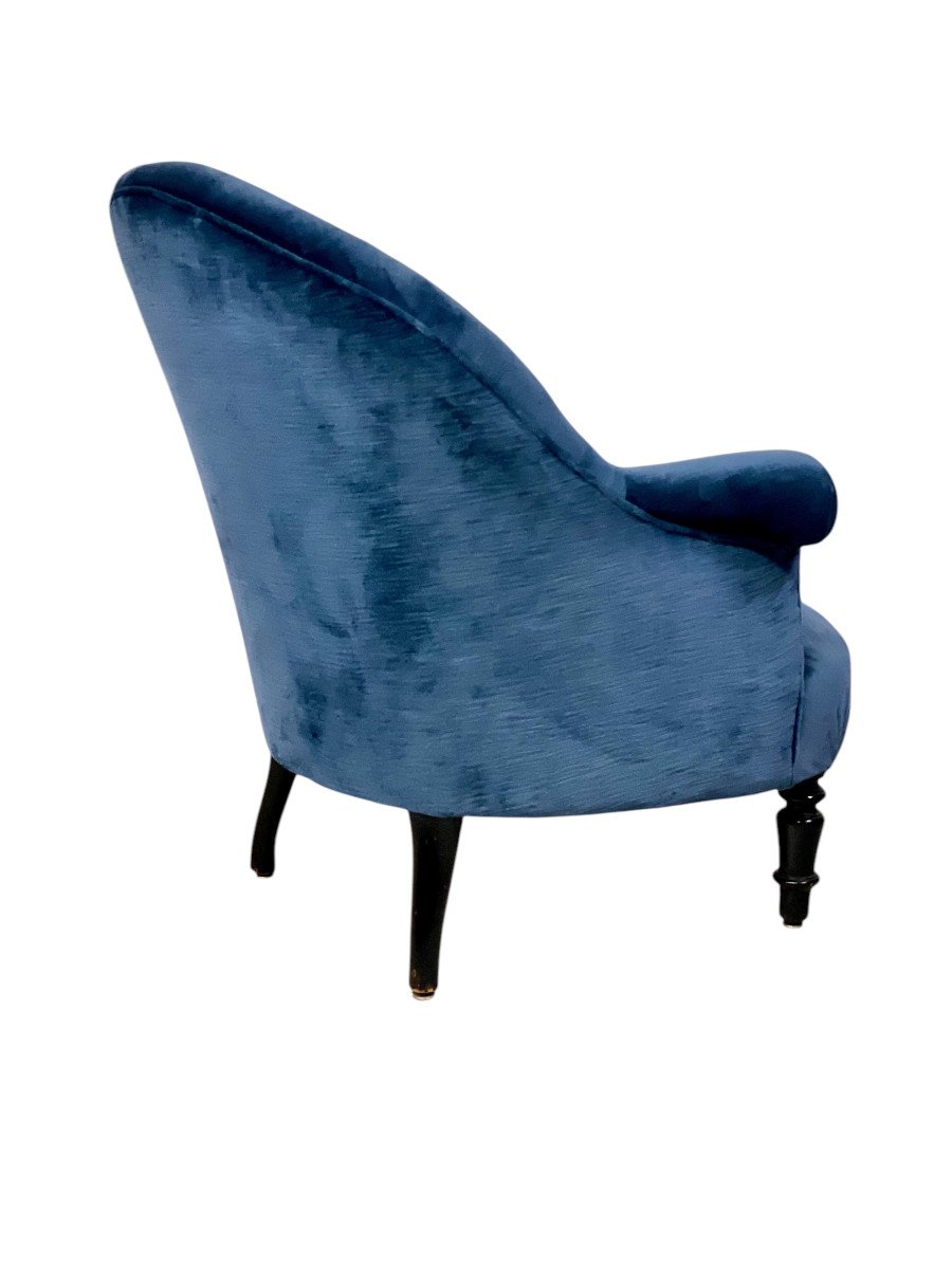 Fauteuil Crapaud  en Velours Bleu Nuit d'Epoque Napoleon III-photo-4