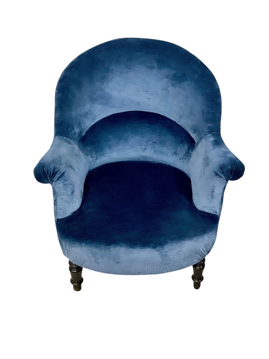 Fauteuil Crapaud  en Velours Bleu Nuit d'Epoque Napoleon III-photo-4