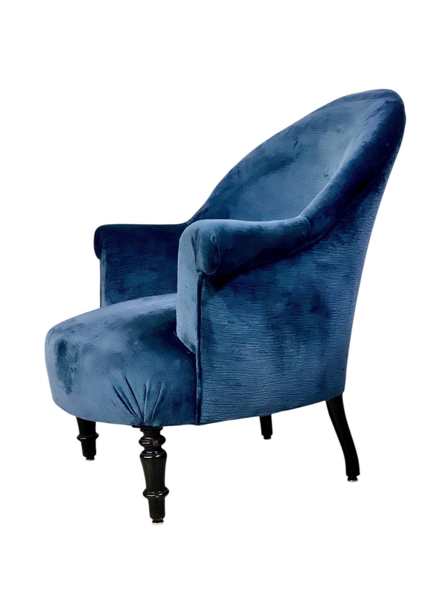 Fauteuil Crapaud  en Velours Bleu Nuit d'Epoque Napoleon III-photo-5