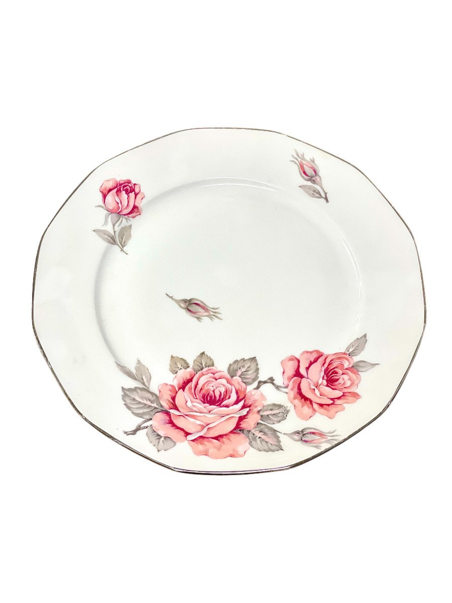 20th Century Limoges Porcelain Dinner Set With Roses Motif-photo-2