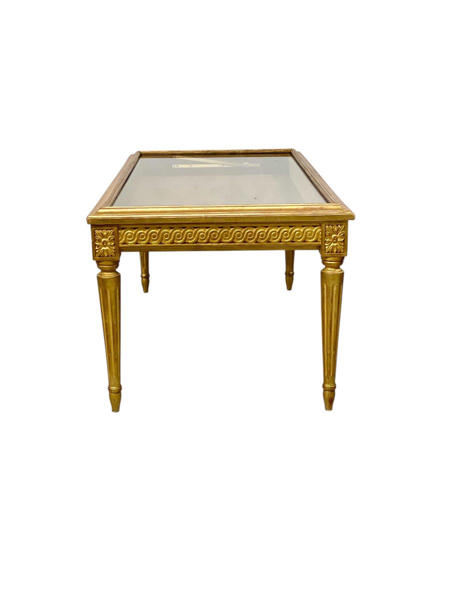 19th Century Louis XVI Giltwood Coffee Table  With Showcase Top-photo-2