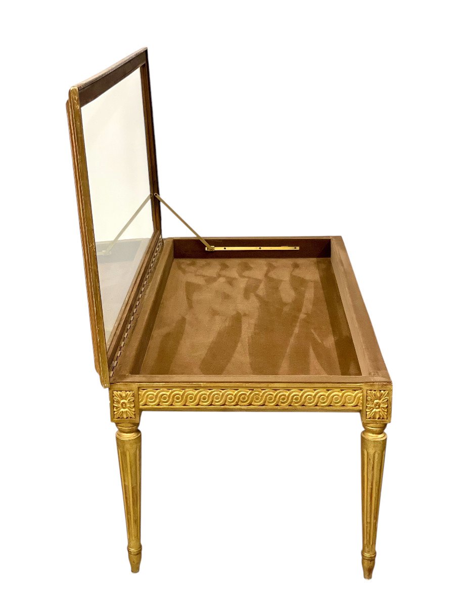 19th Century Louis XVI Giltwood Coffee Table  With Showcase Top-photo-2