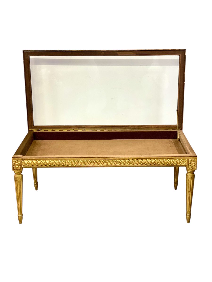 19th Century Louis XVI Giltwood Coffee Table  With Showcase Top-photo-4