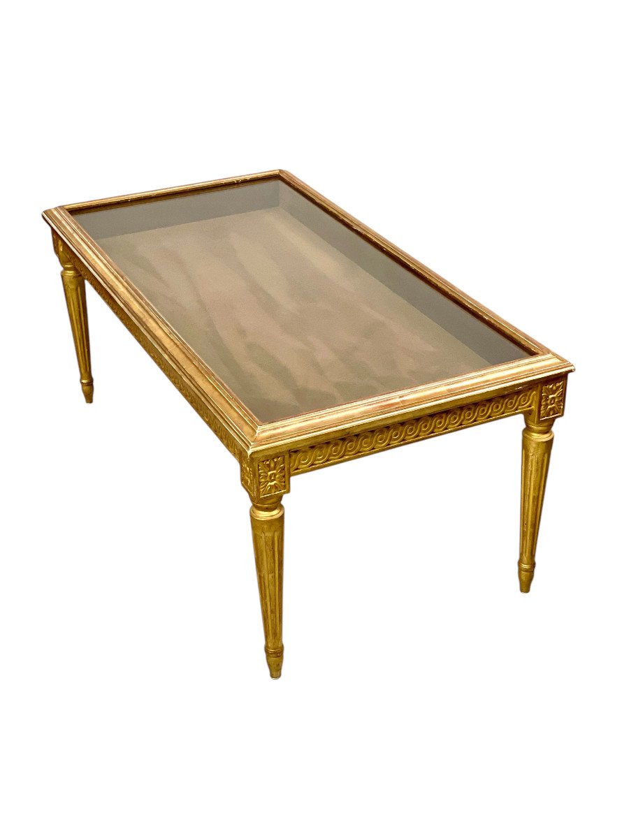 19th Century Louis XVI Giltwood Coffee Table  With Showcase Top-photo-7