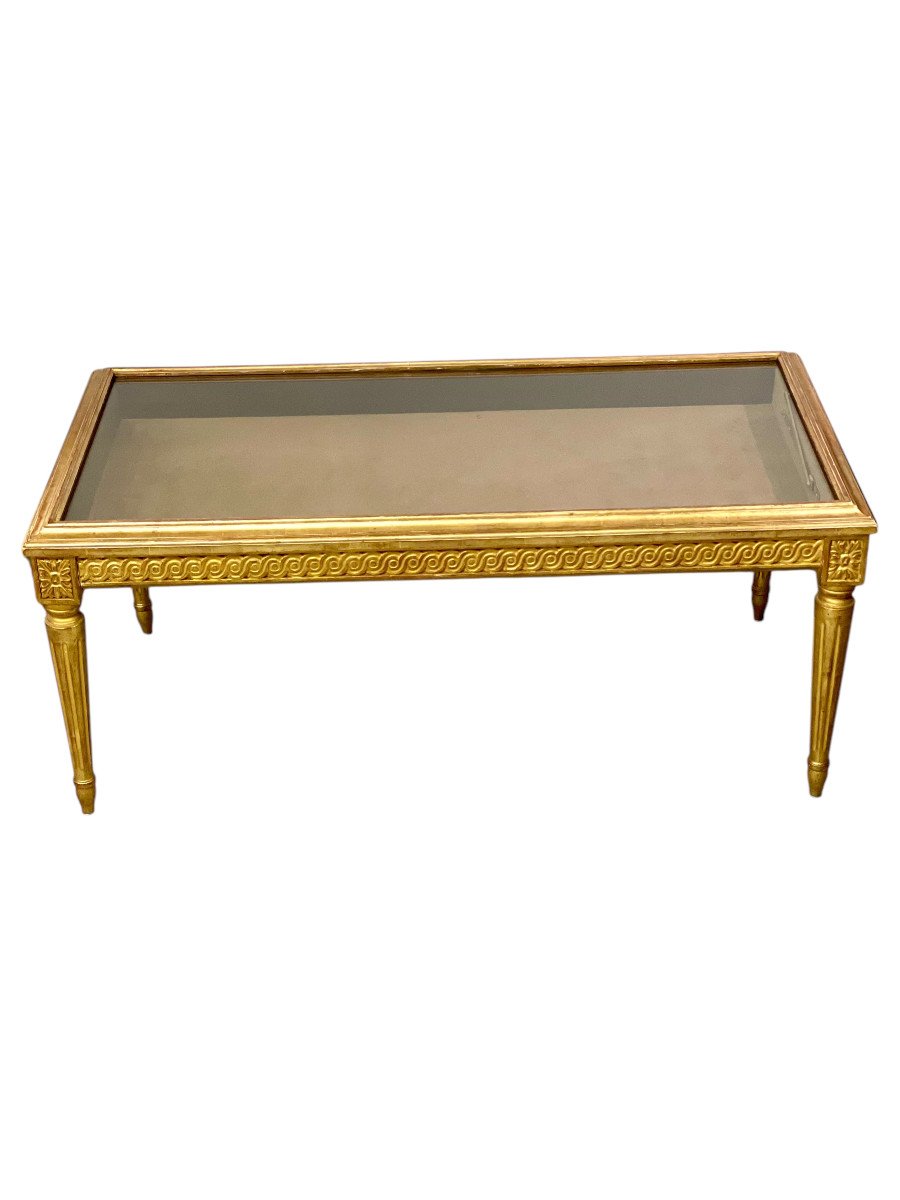 19th Century Louis XVI Giltwood Coffee Table  With Showcase Top