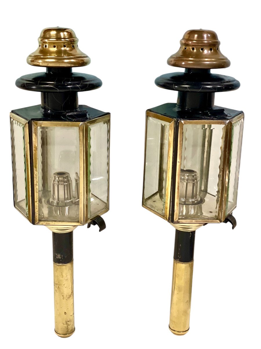 Pair Of Horse-drawn Carriage Oil Lanterns, 19th Century-photo-7