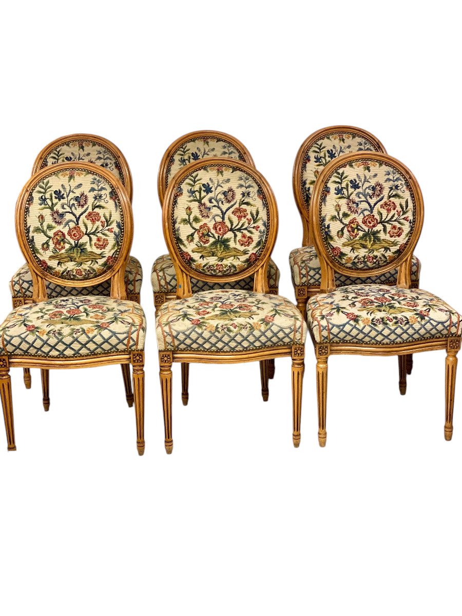 19th Century Set Of 6 Louis XVI Dining Chairs-photo-5