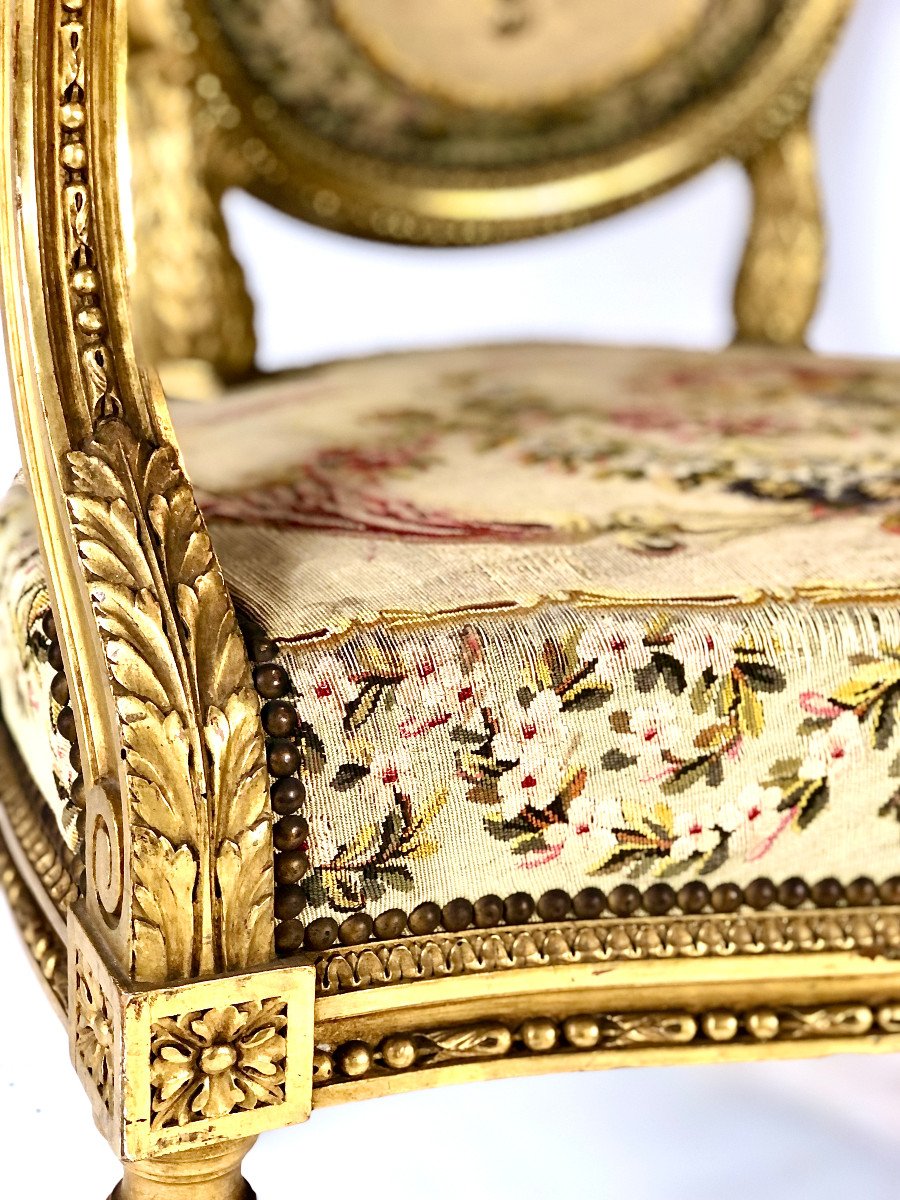 Set Of 4 Louis XVI Style Giltwood Armchairs-photo-4