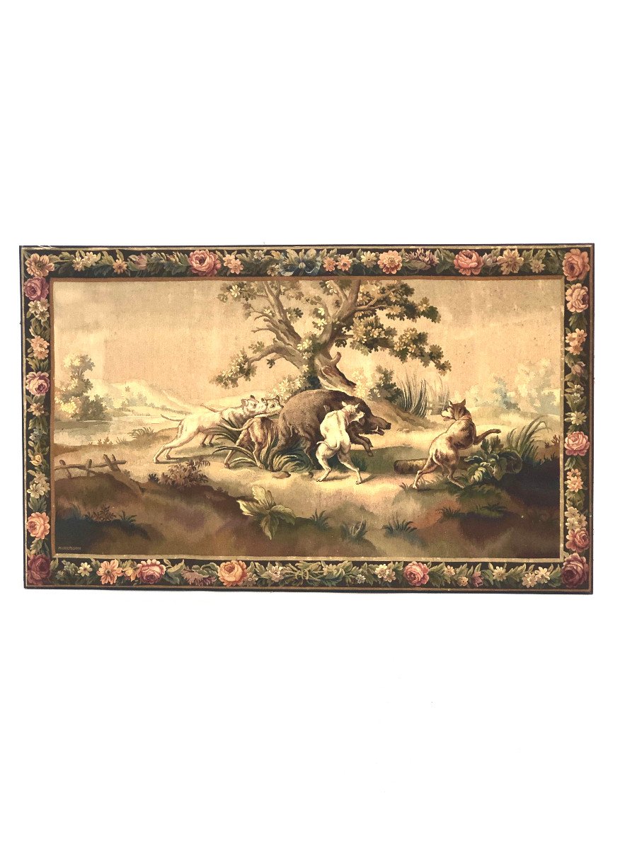 Aubusson Tapestry Representing A Boar Hunt