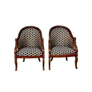 Pair Of Empire Style Gondola Bergere Armchairs