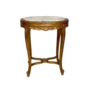 French Giltwood Table With White Veined Marble Top, 19th Century