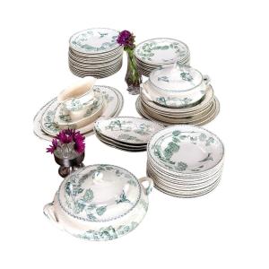 Creil Et Montereau Set Of 63-`piece Antique Faience Dinnerware 