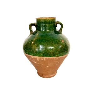Emerald Green Half-glazed Terracotta Olive Oil Pot With Two Handles