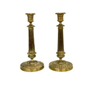 Pair Of Gilt Brass Neo-classical Style Candlesticks