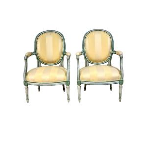 Pair Of Louis XVI Period "médaillon" Back Armchairs