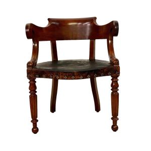 Restoration Period Barrel-back Leather Desk Chair