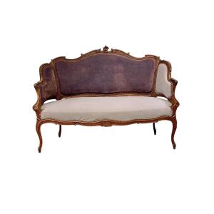 Banquette en Noyer de Style Louis XV du XIXe Siècle