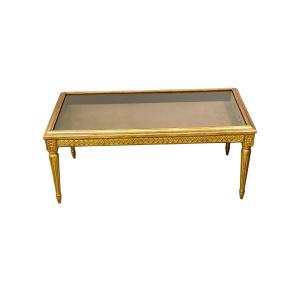 19th Century Louis XVI Giltwood Coffee Table  With Showcase Top