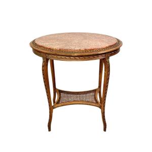 19th Century French Walnut Gueridon With Pink Marble Top