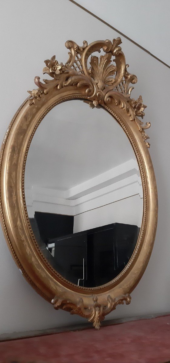 Large Oval Mirror Golden Wood-photo-4