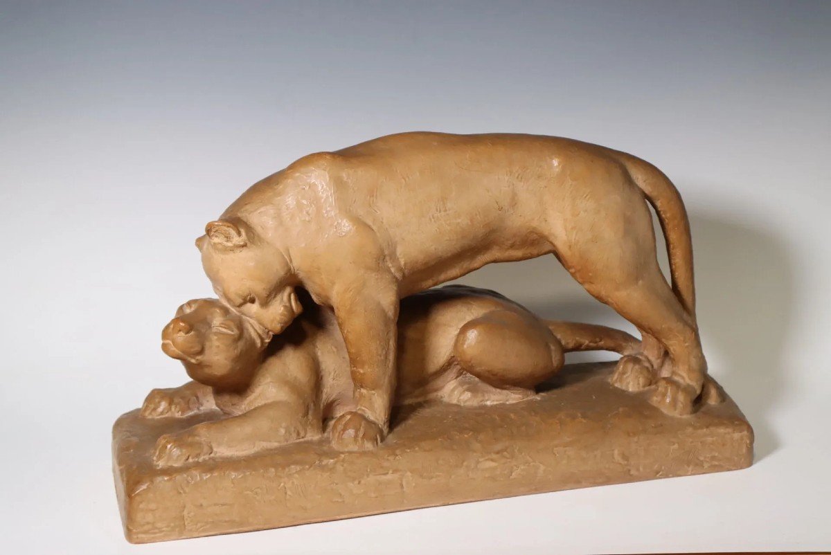 Terracotta “the 2 Panthers” By G. Beauvais