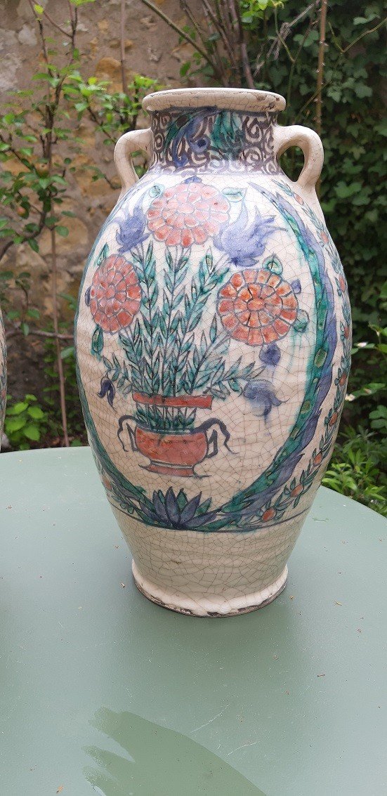 Pair Of Iznik Style Ovoid Vases-photo-2