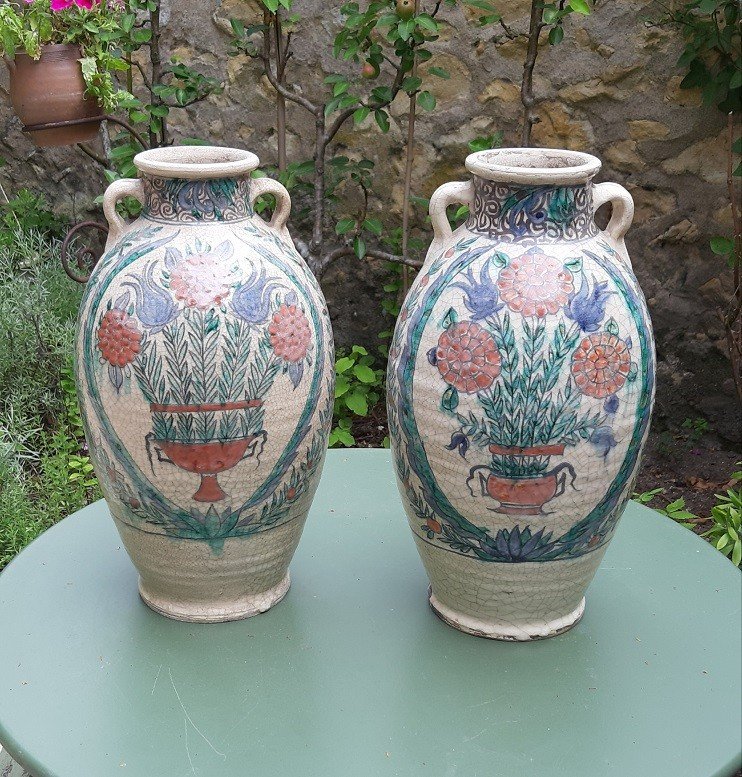 Pair Of Iznik Style Ovoid Vases-photo-3