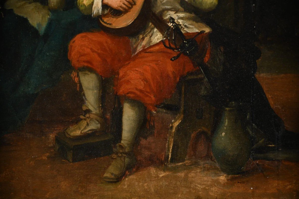 Oil On Canvas "troubadour With Mandolin" By J.dumond-photo-4