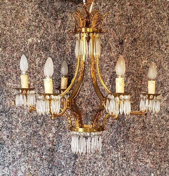 Bronze Chandelier With 6 Lights And Tassels-photo-3