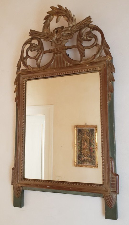 Golden Wooden Mirror With Bird Decor