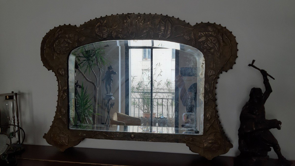 Repoussé Brass Mirror