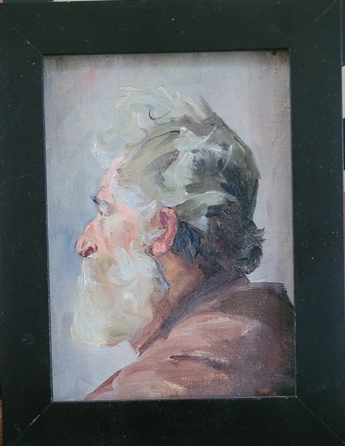 Huile Sur Carton "portrait De Vieil Homme" De Tomasso Lorenzone XIXème